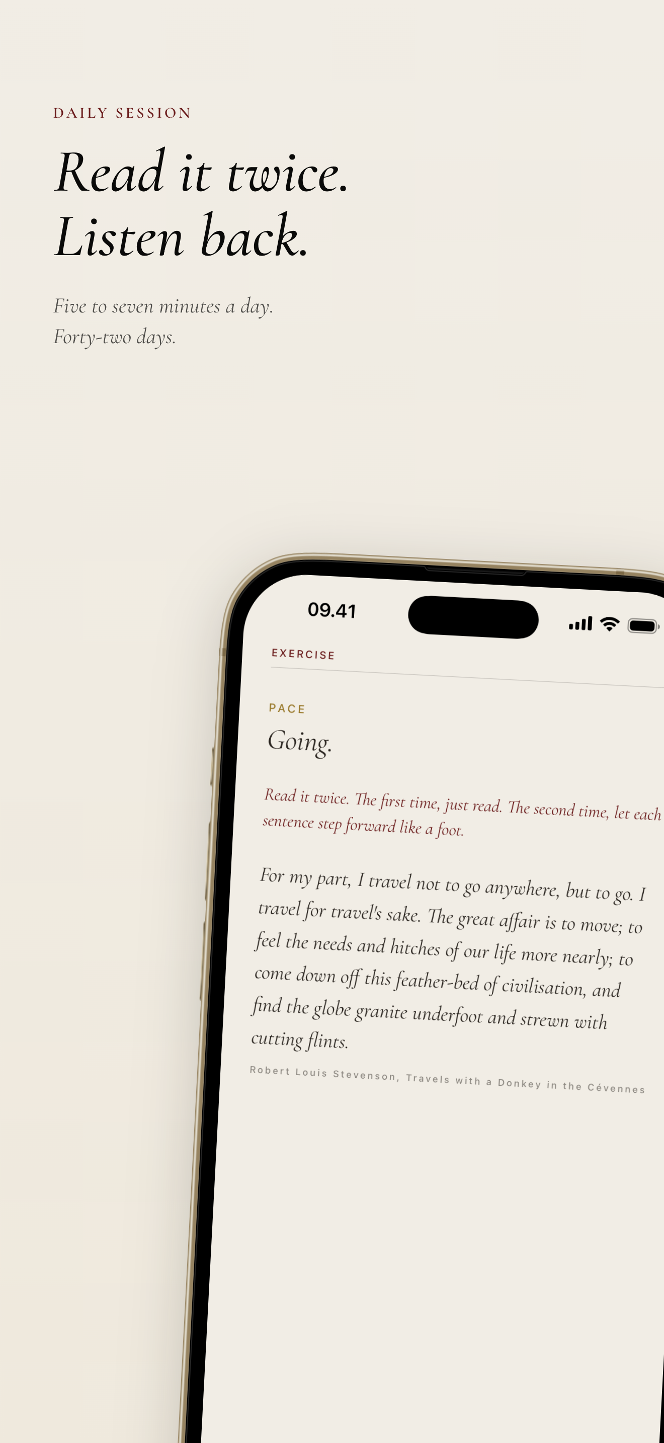 A daily session — a literary passage with a focus prompt.